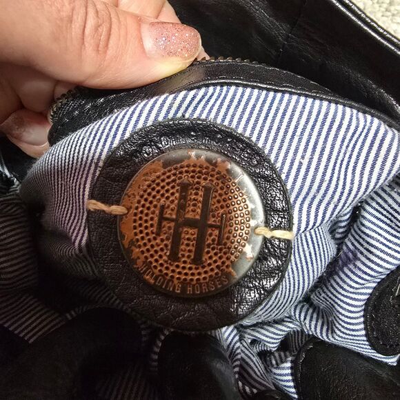 Anthropologie Holding horses suede leather teal black bucket shoulder handbag - Picture 5 of 12